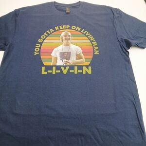 Gildan Blue and Yellow Short Sleeve Tee with Retro Graphic